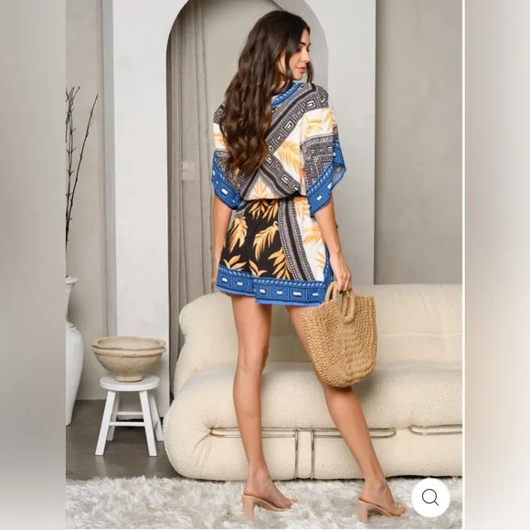 158 Women’s Short Bell Sleeve Print Romper - Picture 3 of 5